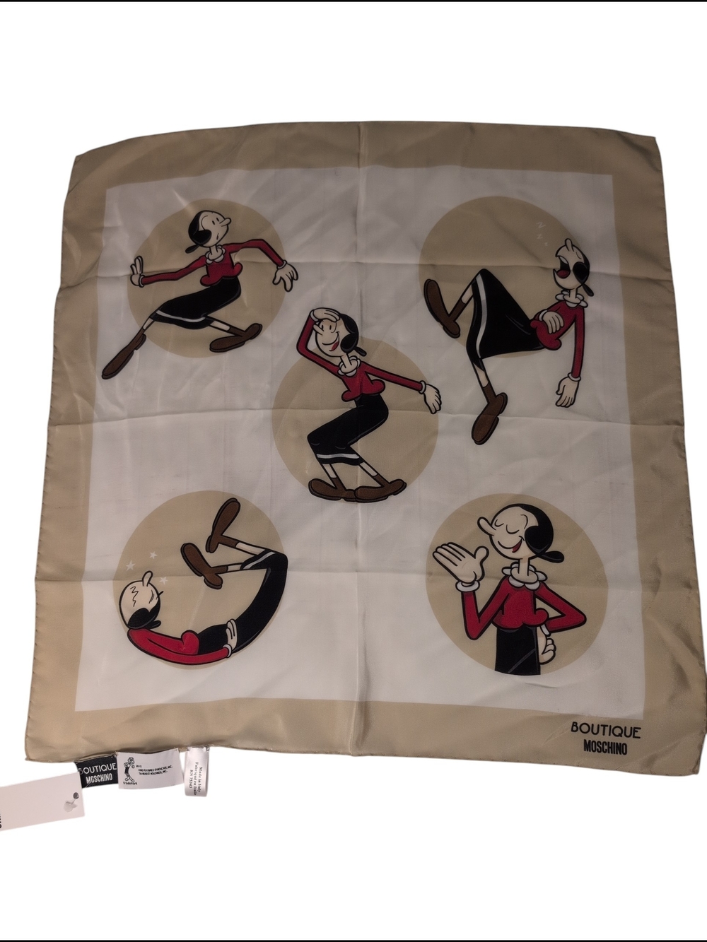 Nwt Boutique Moschino Cartoon Character Silk Scarf Olive Oyl Flaw Neck Purse